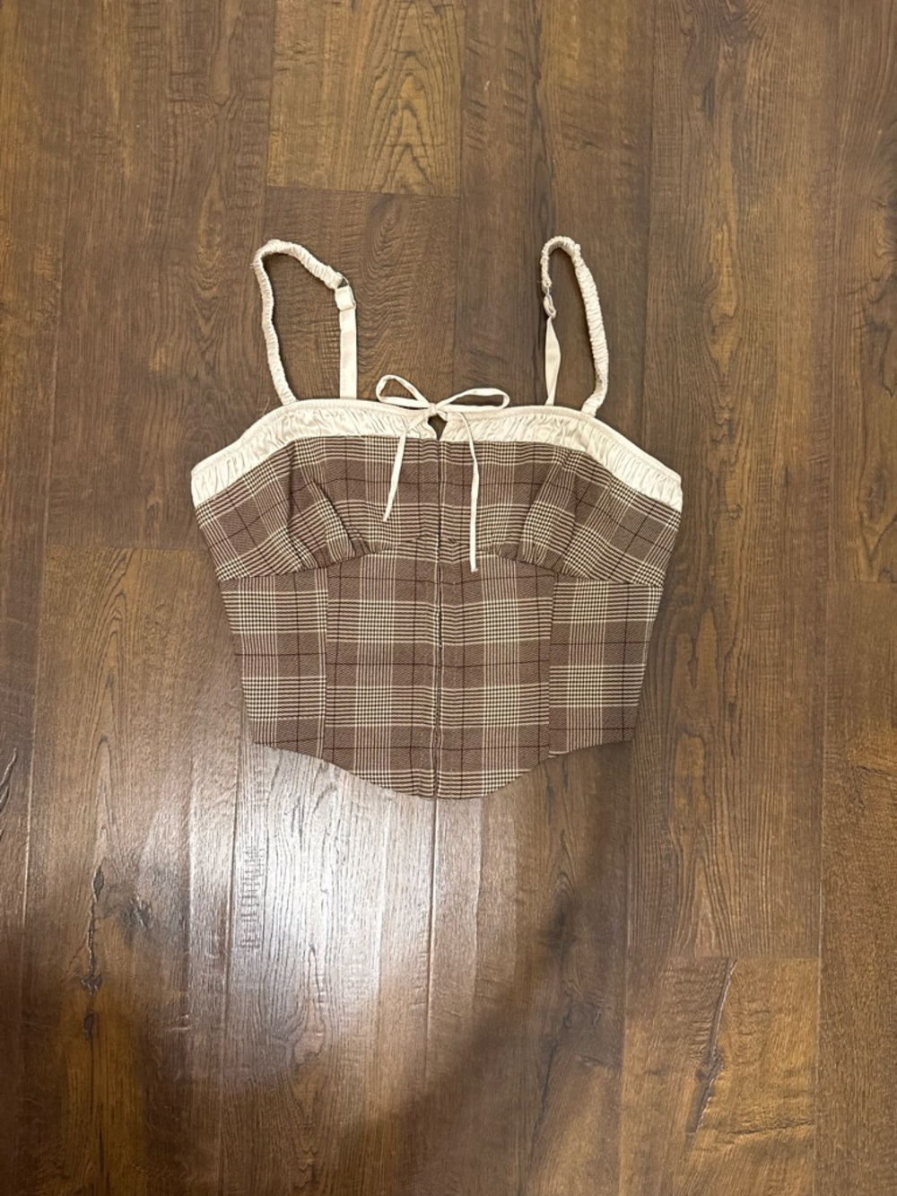 Brown Plaid Corset Cami with Cream Trim